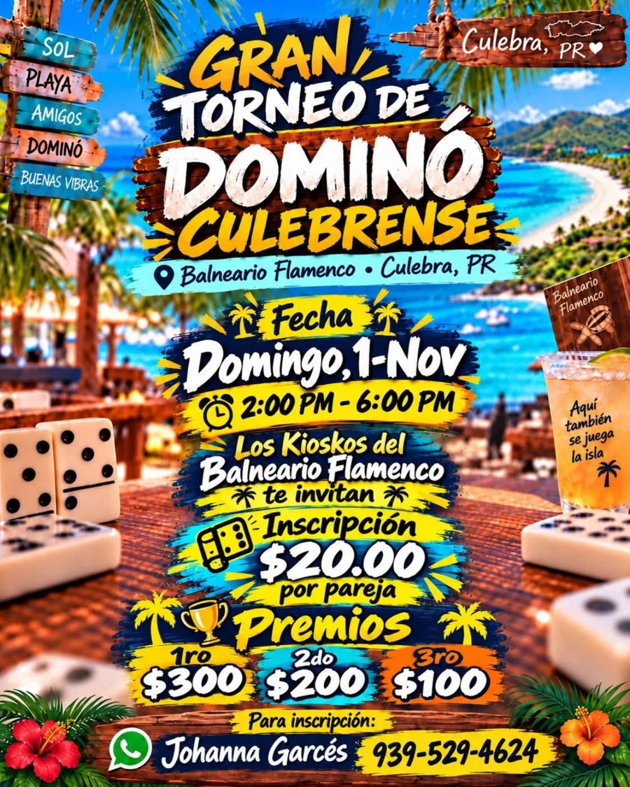 Afiche “Gran Torneo de Dominó Culebrense”, domingo 1 de noviembre, 2:00 a 6:00 p.m.
